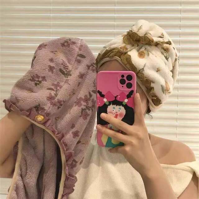 Ins retro floral dry hair hat women's coral velvet thickened water-absorbent 2025 new style turban household shampoo and shower cap