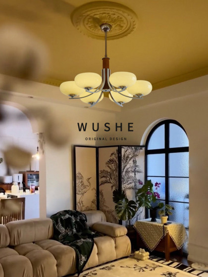 New Vintage Solid Wood Living Room Chandelier, Cream Style French Retro Bedroom Dining Room Nordic Study Lamp, Eye Protection Lamp