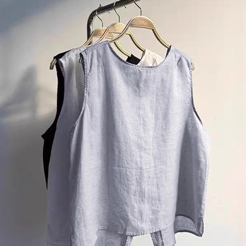 Trendy This Year! Sleeveless Linen Tank Top Shirt for Women, Summer Thin Round-Neck Babydoll Shirt, Loose Top for Petite Figures