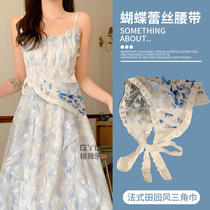 Girdle triangle scarf lace belt womens waist silk scarf with skirt 2024 new autumn and winter with jeans