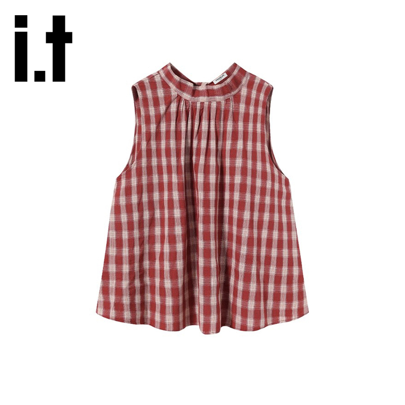 It:Chocoolate Retro Plaid Sleeveless Top for Women, New Summer Style, Back Bow Tie Vest, French Style P It:Chocoolate Retro Plaid Sleeveless Top for Women, New Summer Style, Back Bow Tie Vest, French Style P