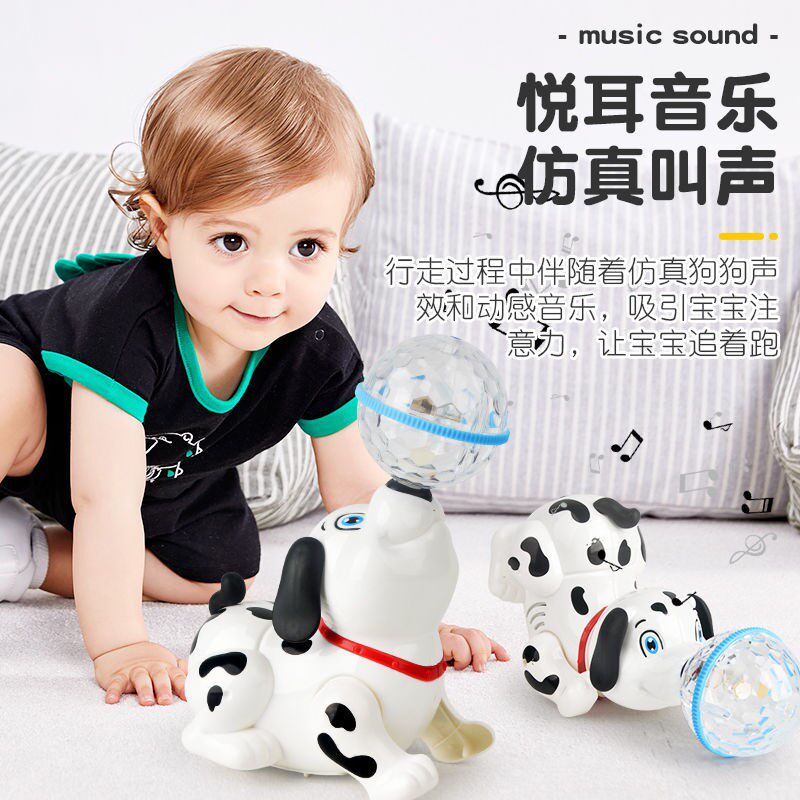 Electric boy children dancing dog toy rotating female baby will move light music stunt baby dancing