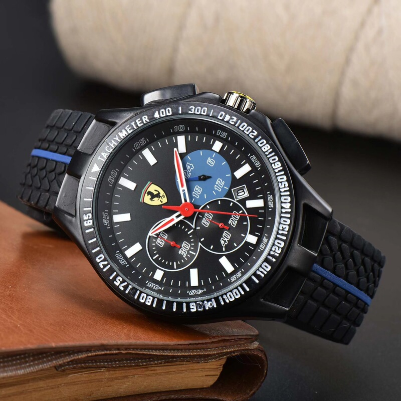 25 Models of Ferrari Car Logo Six-Hand Full-Function Chronograph Rubber Strap Men's Casual Chronograph F1 Watch