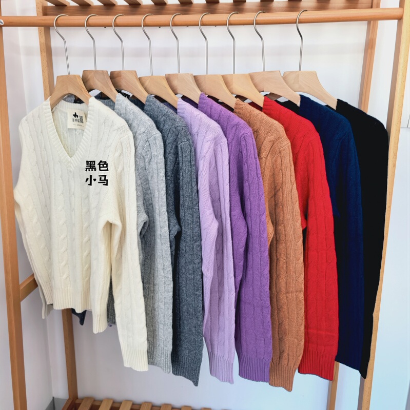 Women's Cashmere Sweater Jizhuxin R Women's Winter Classic Twist Pattern V-Neck American Casual Knitwear