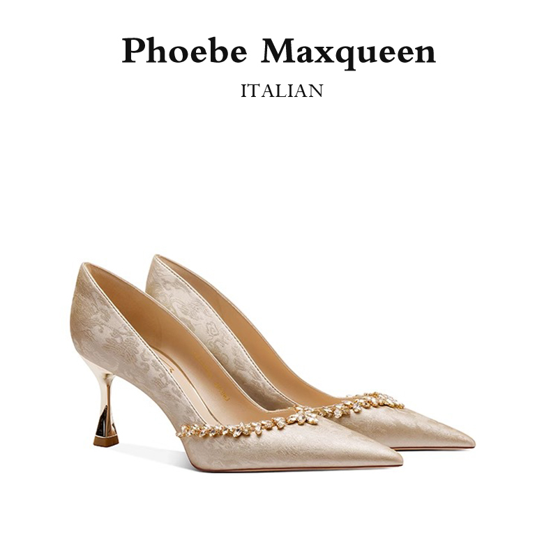 Maxqueen New Chinese-Style Satin Wedding Shoes for Women, Suitable for Cheongsam, High Heels, Bride's Toast Shoes, Wedding Shoes That Are Comfortable and Not Tiring for the Feet