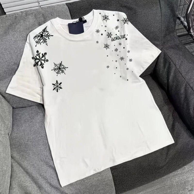 American-Style Trendy Brand Snowflake Print Short-Sleeve T-Shirt for Men and Women, Loose Drop Shoulder Sleeves, Niche Couple Style, 100% Pure Cotton ins Top American-Style Trendy Brand Snowflake Print Short-Sleeve T-Shirt for Men and Women, Loose Drop Shoulder Sleeves, Niche Couple Style, 100% Pure Cotton ins Top