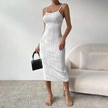 Solid color backless sexy spaghetti strap vest dress tight