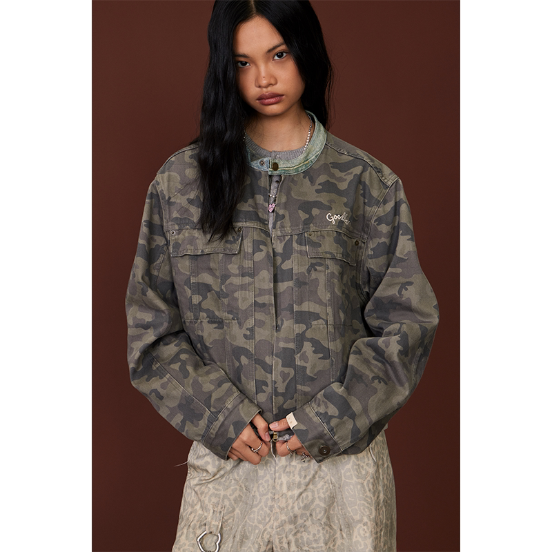 Goodbai Goodees Camouflage Crew Neck Denim Jacket