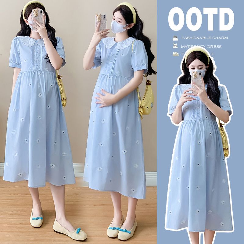 Maternity Wear 2026 Summer New Fashion Embroidered Lace Trim Dress Stylish Age-Reducing Loose Maternity Dress