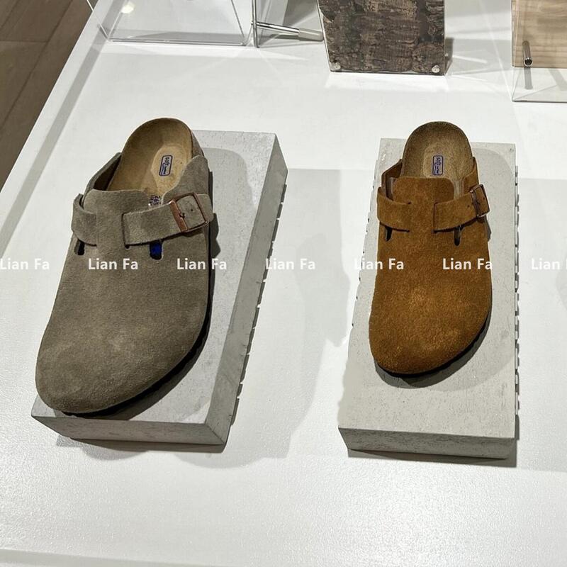 Limited Time Discount | Narrow Version Birkenstock Shoes for Women, Half-Slipper, Genuine Leather, Cork, Birkenstock Closed-Toe, Thick-Soled, Height-Increasing Sandals Sogk
