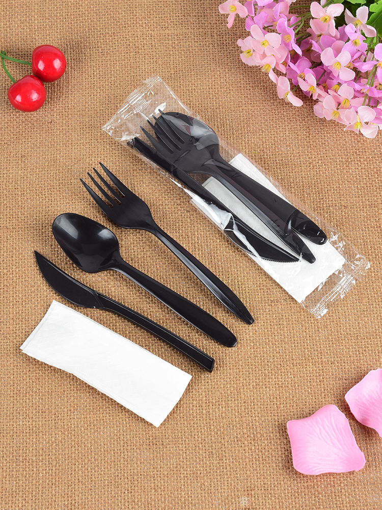 <!--一次性刀叉勺纸巾独立包装塑料套装加厚水果西餐牛排披萨面包餐具-->