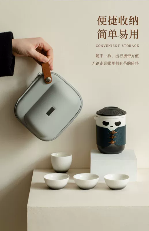 bộ ấm trà cao cấp Trái tim cũng tốt như người nổi tiếng trên mạng Panda Quick Cup Bộ trà du lịch di động Túi lưu trữ Trà gốm tách trà Tách nước bình pha trà thủy tinh có lõi lọc