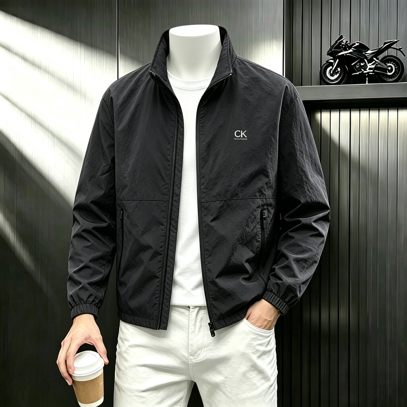 Outlet Clearance Ck Clothing Men's Spring and Autumn Thin Stand-Up Collar Jacket Outdoor Windproof Waterproof Casual Coat