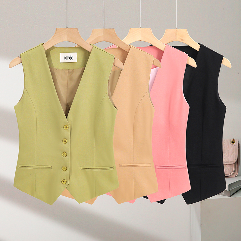 Korean Style Elegant Slim-Fit V-Neck Single-Breasted Blazer Vest for Women, Spring/Summer 2023 New Short-Sleeve Sleeveless Waistcoat