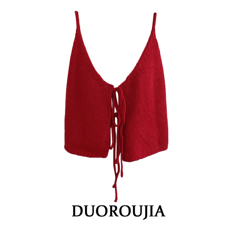 Duor Plus-Size Korean Style Fashionable Layered Lace-Up Knitted Vest for Women, Autumn Sleeveless Tank Top for Chubby Girls, Trendy Duor Plus-Size Korean Style Fashionable Layered Lace-Up Knitted Vest for Women, Autumn Sleeveless Tank Top for Chubby Girls, Trendy