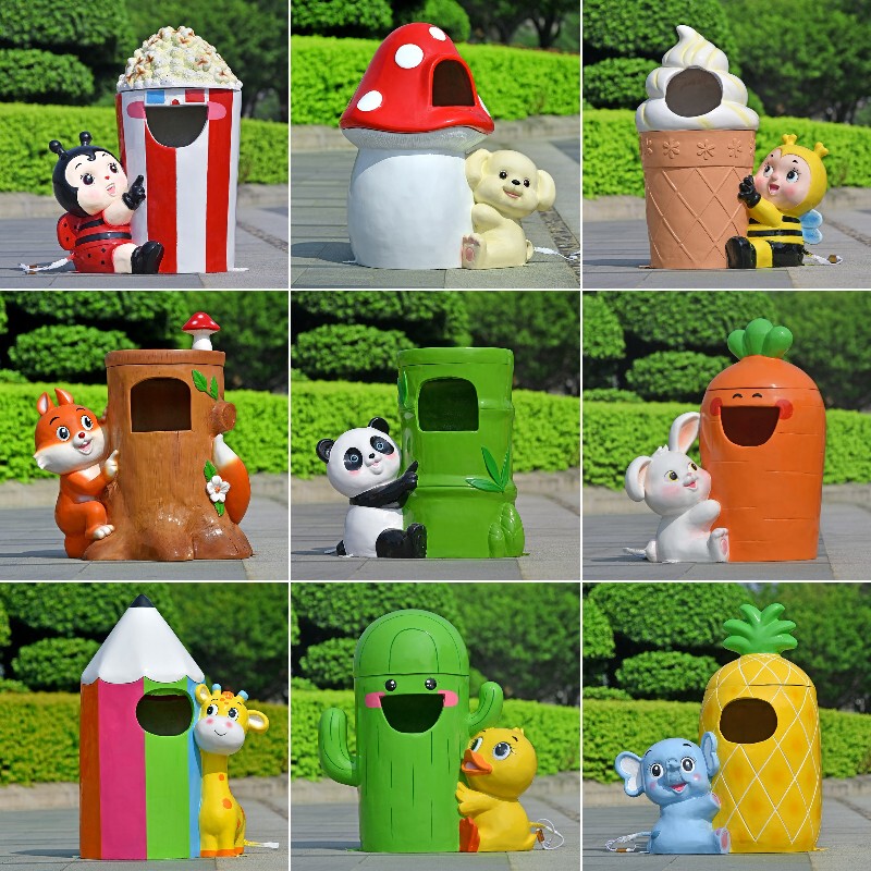 Cartoon Animal Creative Trash Can Sculpture Outdoor Park Forest Scenic Area Kindergarten School Fruit Peel Bin Classification Decoration