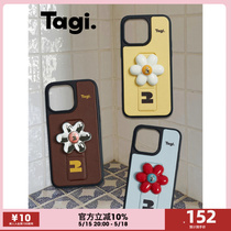 Tagi 怦怦小花皮革多色树脂花隐藏手提横竖折叠支架iPhone手机壳