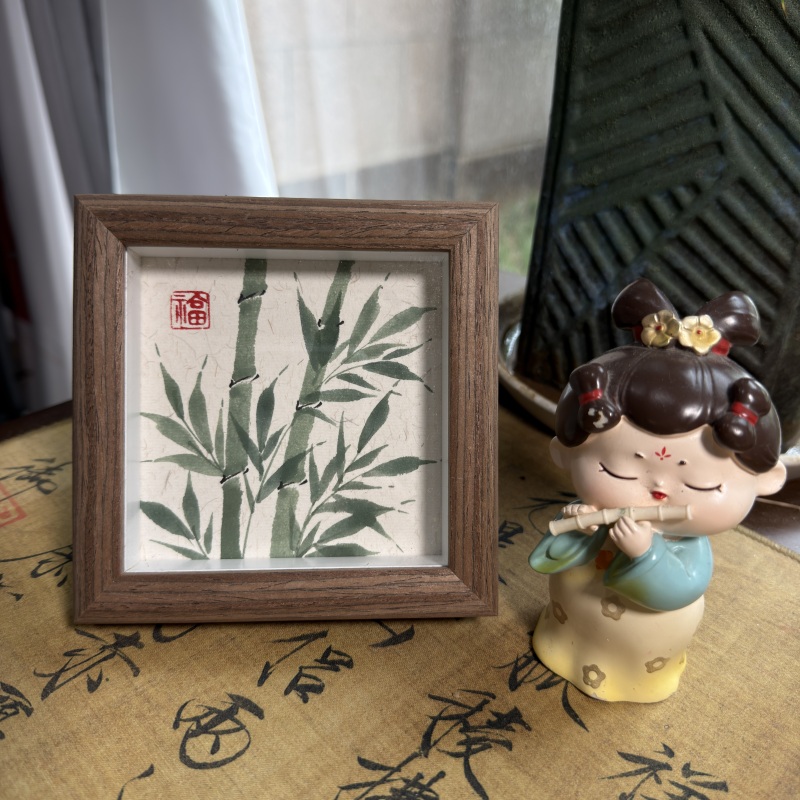 Hand-Painted Chinese Painting of Bamboo Bamboo Brings Peace, Is Fresh and Elegant, Table Display, Decorative Painting, Framed 12×12