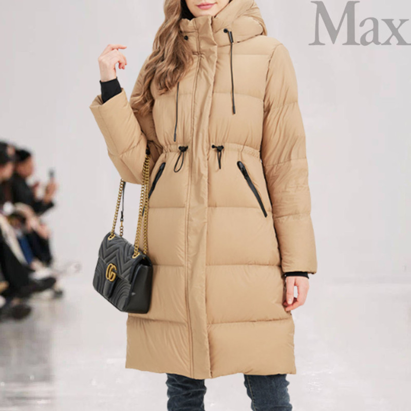 Ma*Ra Hooded Long Over-The-Knee 90 White Goose down Jacket for Women 2026 Winter Warm Thickened Drawstring Goose down Coat