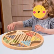 Checkers glass beads wooden two-in-one children and students educational parent-child old-fashioned large glass ball marble toy