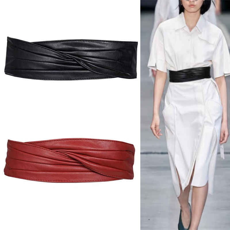 Women's Waist Belt for Outerwear, Decorative Accessory for Suits and Dresses, Waist-Cinching, Fashionable, Versatile, Wide Belt, Waist Cincher, Leather Belt