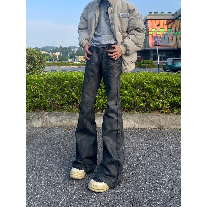 Fkcc Ro Style Drkshdw American Flared Waxed Denim Jeans for Men and Women, American High Street Vibe Bell-Bottom Pants Fkcc Ro Style Drkshdw American Flared Waxed Denim Jeans for Men and Women, American High Street Vibe Bell-Bottom Pants