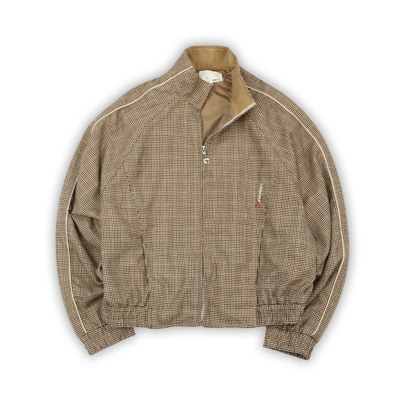 Sod Co. Wool Houndstooth Jacket Khaki Short Wide-Fit Vintage Coat Tracksuit