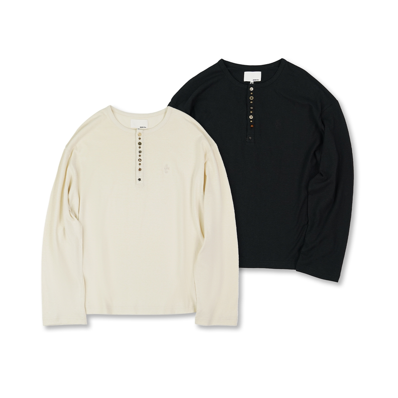 Sod Co. Hemp Henry Collar Long Sleeve T-Shirt with Plaid Patchwork and Button Detail, New Autumn/Winter Collection