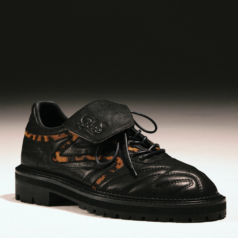 Sod Co. "Football Derby" Washed Horse Leather Leopard Print Derby Vibram Outsole Casual Fashion Leather Shoes