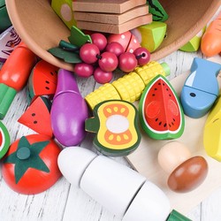 Wooden cut music sticky magic pastes the family kitchen simulation fruit and vegetables cut to see cut fruit toys