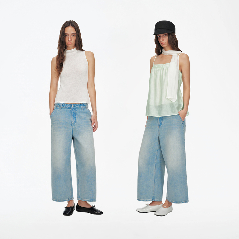 Ni8Htmetro Mid-Waist Retro Washed Wide-Leg Cropped Jeans Casual Pants Ni8Htmetro Mid-Waist Retro Washed Wide-Leg Cropped Jeans Casual Pants