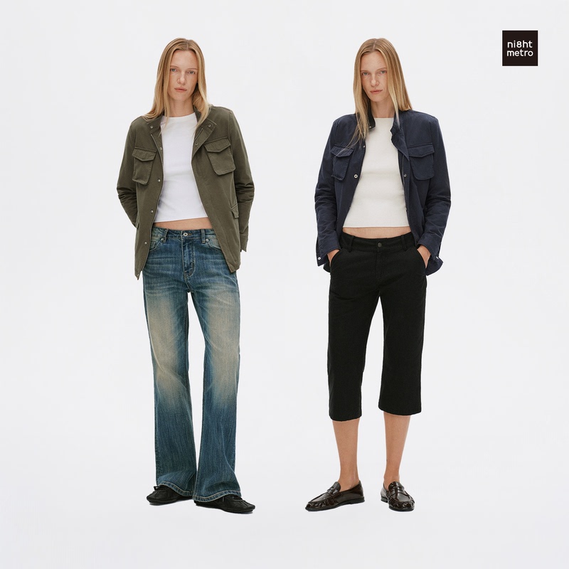 Ni8Htmetro Retro Multi-Pocket Work Jacket with Stand Collar Casual Coat Ni8Htmetro Retro Multi-Pocket Work Jacket with Stand Collar Casual Coat