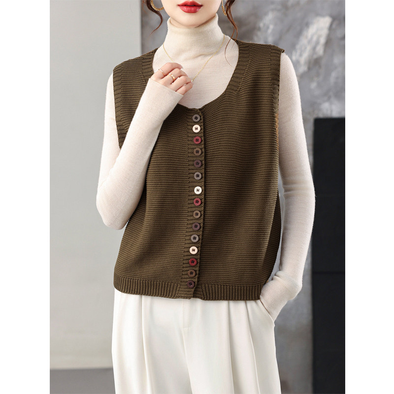 Women's Knitted Vest, Loose Fit, Suitable for Outerwear in Spring and Autumn 2026, Stylish Layering, Short Sweater Vest Women's Knitted Vest, Loose Fit, Suitable for Outerwear in Spring and Autumn 2026, Stylish Layering, Short Sweater Vest