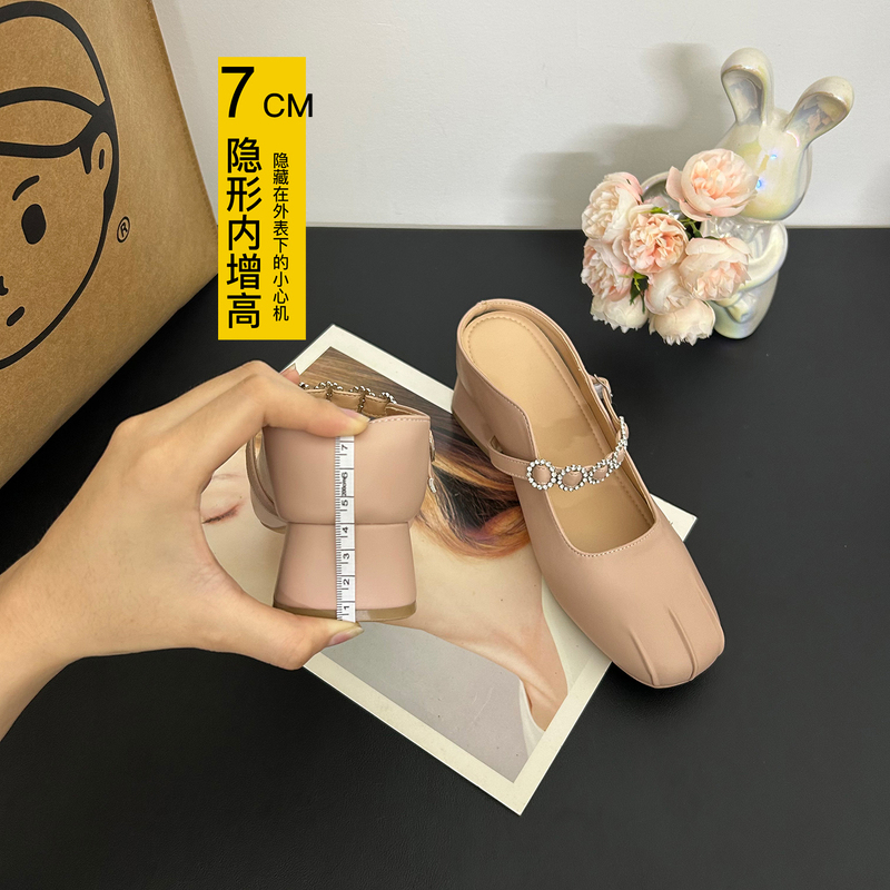 Lazy Slippers with Rhinestones, Mary Jane Shoes, 7cm Invisible Height Increase, Pink, Paired with a Dress, Gentle Style, Commuting Women's Shoes Lazy Slippers with Rhinestones, Mary Jane Shoes, 7cm Invisible Height Increase, Pink, Paired with a Dress, Gentle Style, Commuting Women's Shoes