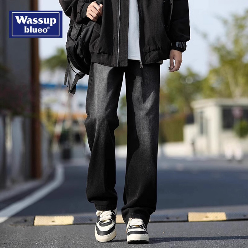 Wassup American Retro Straight-Leg Jeans for Men, New Summer Style, Trendy Loose Wide-Leg Casual Pants for Teenagers