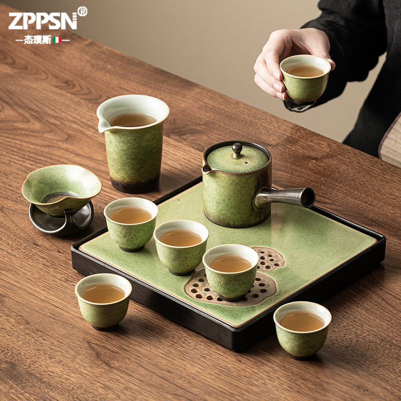 Italian Zppsn Ceramic Kiln-Transformed Kung Fu Tea Set for Home Use, New Chinese-Style High-End Side-Handle Teapot and Teacups Italian Zppsn Ceramic Kiln-Transformed Kung Fu Tea Set for Home Use, New Chinese-Style High-End Side-Handle Teapot and Teacups