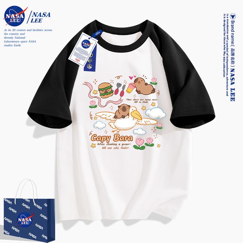 Nasa Capibara Raglan Short-Sleeved T-Shirt for Women 2026 New Trendy Ins Cute Student Pure Cotton Half-Sleeved Top