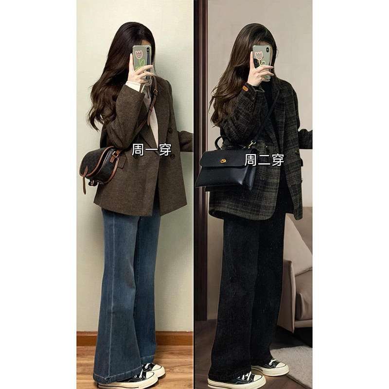In Autumn, Match a Complete Set of Trendy Plus-Size Plaid Woolen Blazer and Wide-Leg Pants Set for a Sophisticated Look In Autumn, Match a Complete Set of Trendy Plus-Size Plaid Woolen Blazer and Wide-Leg Pants Set for a Sophisticated Look