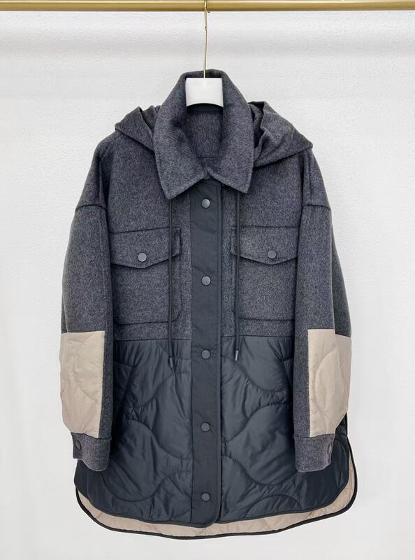 No Returns or Exchanges) Off-Season Women's Casual Hooded Wool and Goose down Jacket