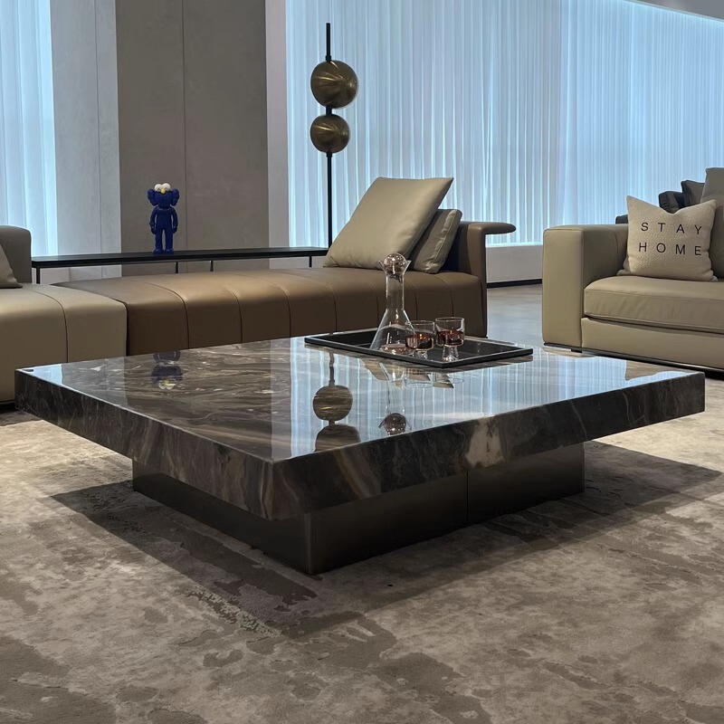 Imported Venetian Brown Luxury Stone Coffee Table for Living Room, Italian Minimalist Style, 2026 New Model, High-End Floating Box Coffee Table Imported Venetian Brown Luxury Stone Coffee Table for Living Room, Italian Minimalist Style, 2026 New Model, High-End Floating Box Coffee Table