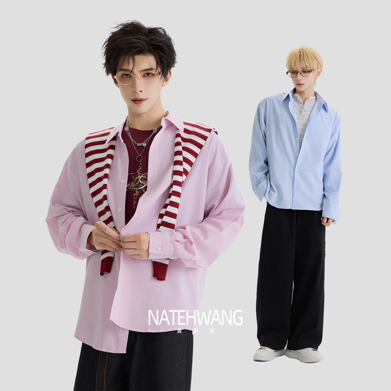【Huang Jingxiang】Japanese-Style Simple College Retro Multi-Color Long-Sleeve Shirt for Men and Women, New Autumn Loose-Fitting Shirt