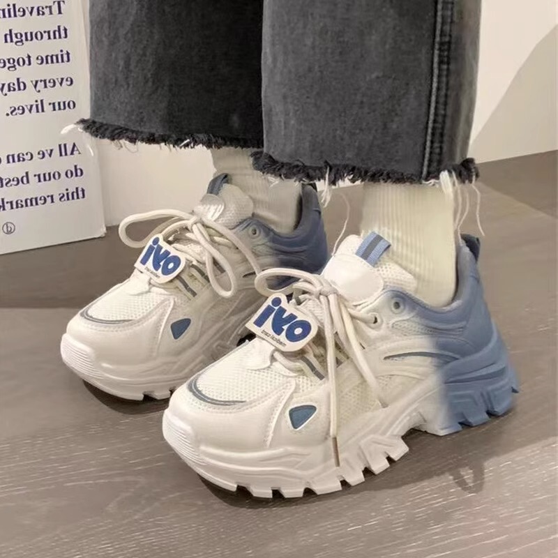 Trendy and Unique Platform Dad Sneakers for Women, Summer Student Versatile Mesh Breathable Gradient Color Casual Sports Shoes