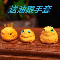 Root carving golden toad solid handle bamboo carving bamboo gold fortune golden toad accessories cultural toys toy with Yuzhu ornaments root carving