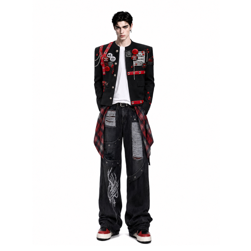 Shexu【Ran Ge】Wide-Shouldered, Narrow-Waisted Suit with High-End Design for Men, Blazer Jacket, Outerwear