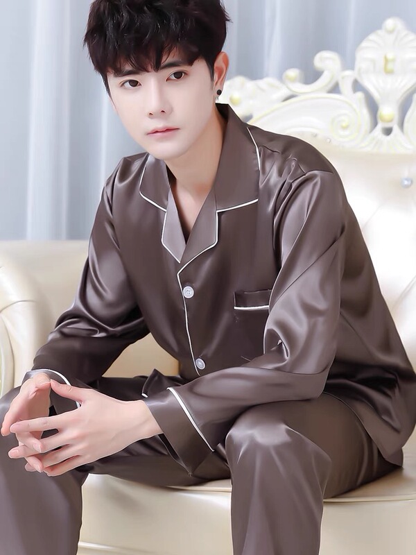 Men's Pajamas Spring and Autumn Long-Sleeved Silk Ice Silk Home Clothes Spring and Autumn Thin Imitation Silk Winter Men's Suits