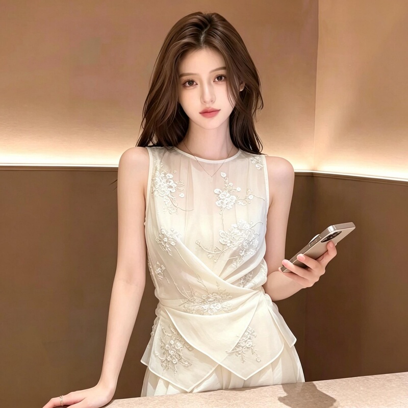 Heavy Embroidery Sequin Cross-Waist Vest for Women, Summer Sleeveless Chinese Style Shirt, 2026 New Luxury Top