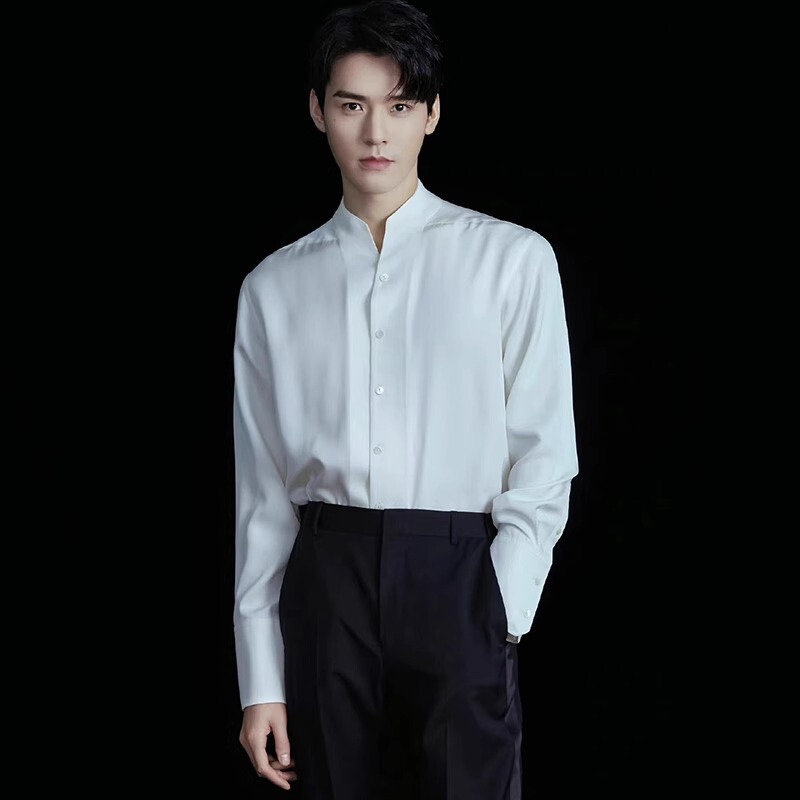 French-Style Elegant Small Stand-Up Collar Business Long-Sleeve Shirt for Men, Mature Style with a High-End Feel, Versatile Men's Shirt for Layering under a Suit French-Style Elegant Small Stand-Up Collar Business Long-Sleeve Shirt for Men, Mature Style with a High-End Feel, Versatile Men's Shirt for Layering under a Suit