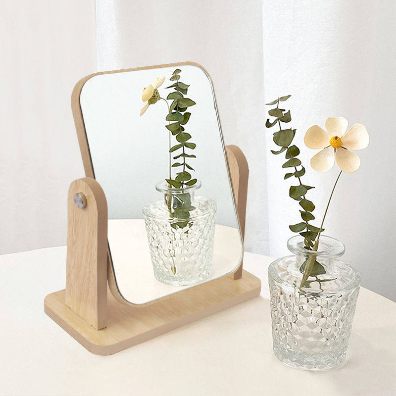 ins mirror wood minimalist desktop cosmetic mirror home rotatable student dormitory desktop cosmetic mirror cosmetic mirror