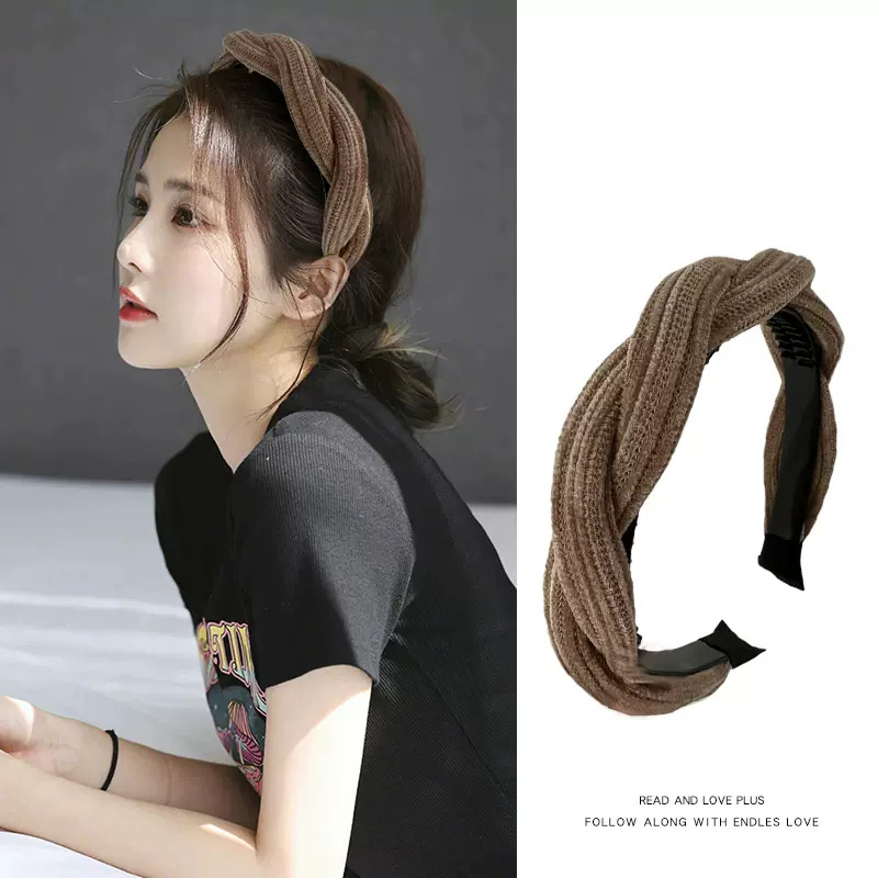 Wide-brim braid braided hair hoop female autumn high skull top face small head hoop bagel brown red hair anti-skid hair bundle