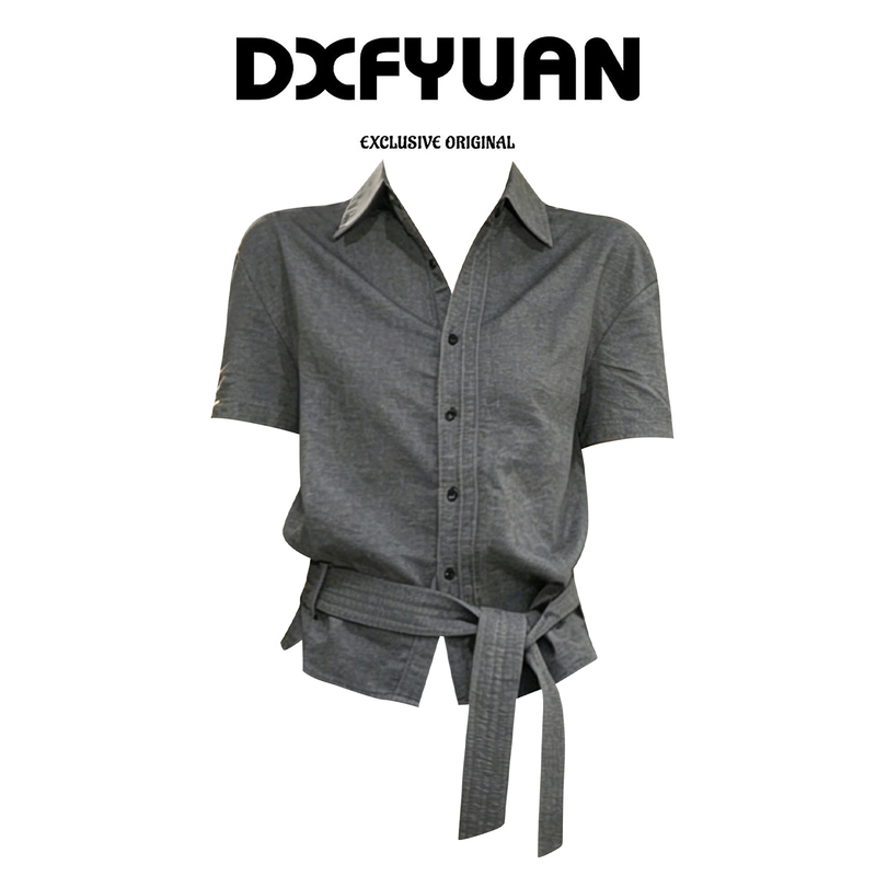 American-Style Linen Short-Sleeved Shirt for Women, Summer Wear, Cleanfit Tie-Up Shirt, Loose, Slimming, Elegant Top, Trendy